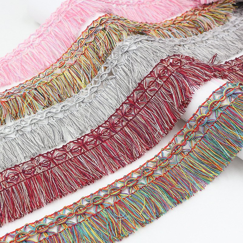 Wholesale Home Textile Trimming High Density Knitting Ethnic Lace Trim Mix Color Fringe Tassel Lace