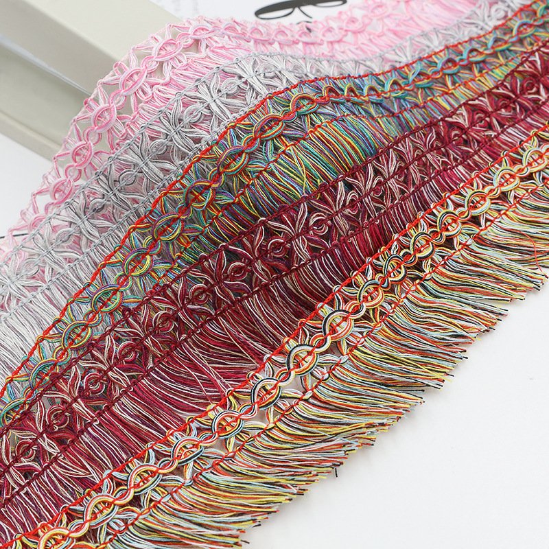 Wholesale Home Textile Trimming High Density Knitting Ethnic Lace Trim Mix Color Fringe Tassel Lace