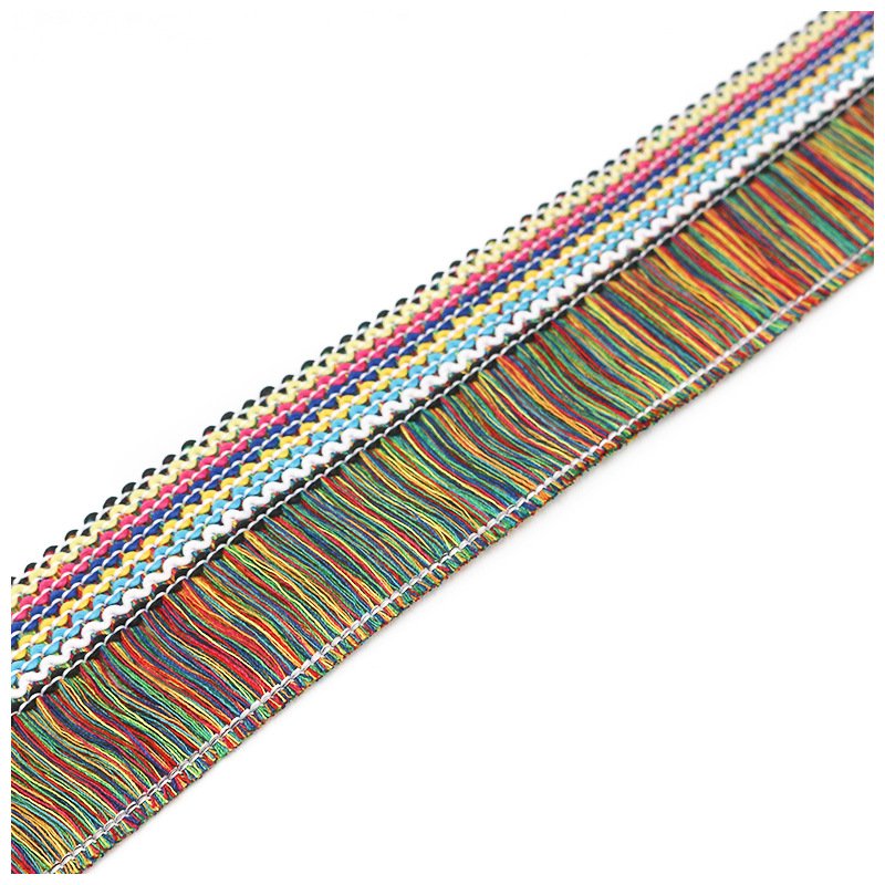 Wholesale Home Textile Trimming High Density Knitting Ethnic Lace Trim Mix Color Fringe Tassel Lace