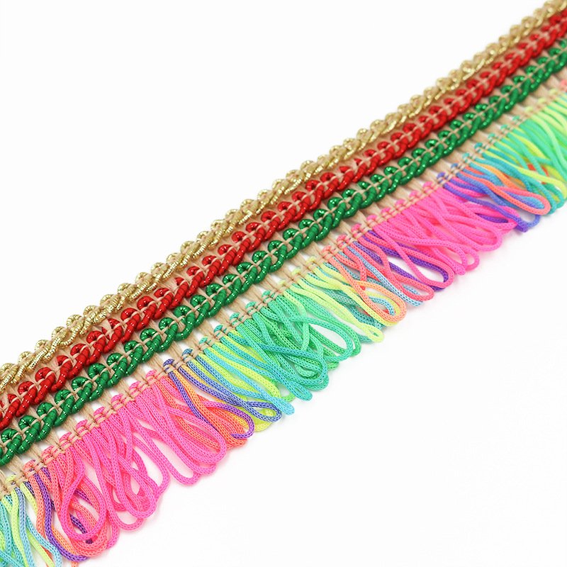 Wholesale Home Textile Trimming High Density Knitting Ethnic Lace Trim Mix Color Fringe Tassel Lace