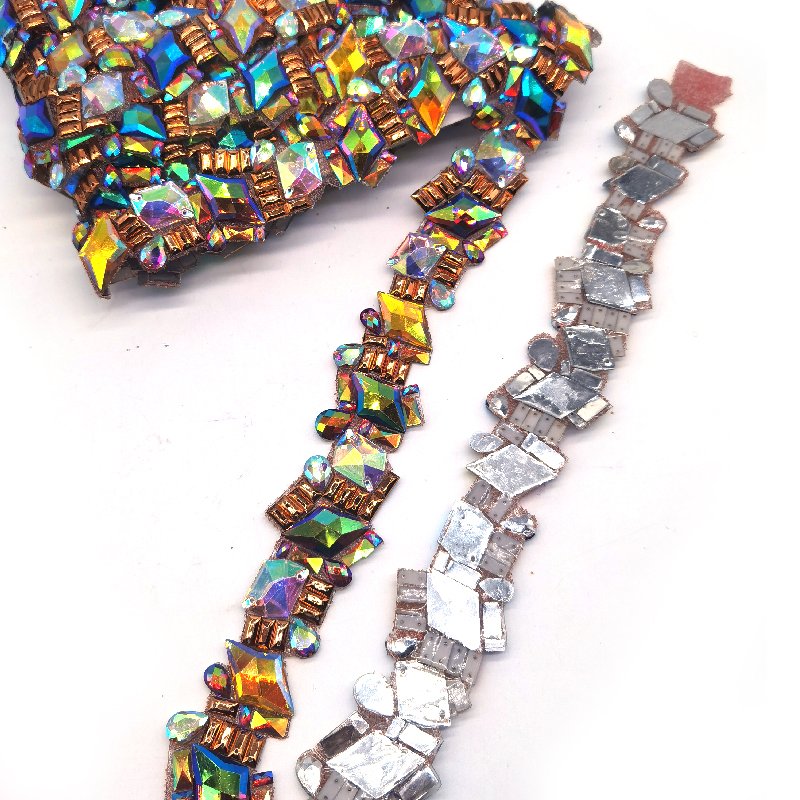 wholesale shine AB Strip sequins red iron on garment rhinestone trims for carnival garment processing accessories