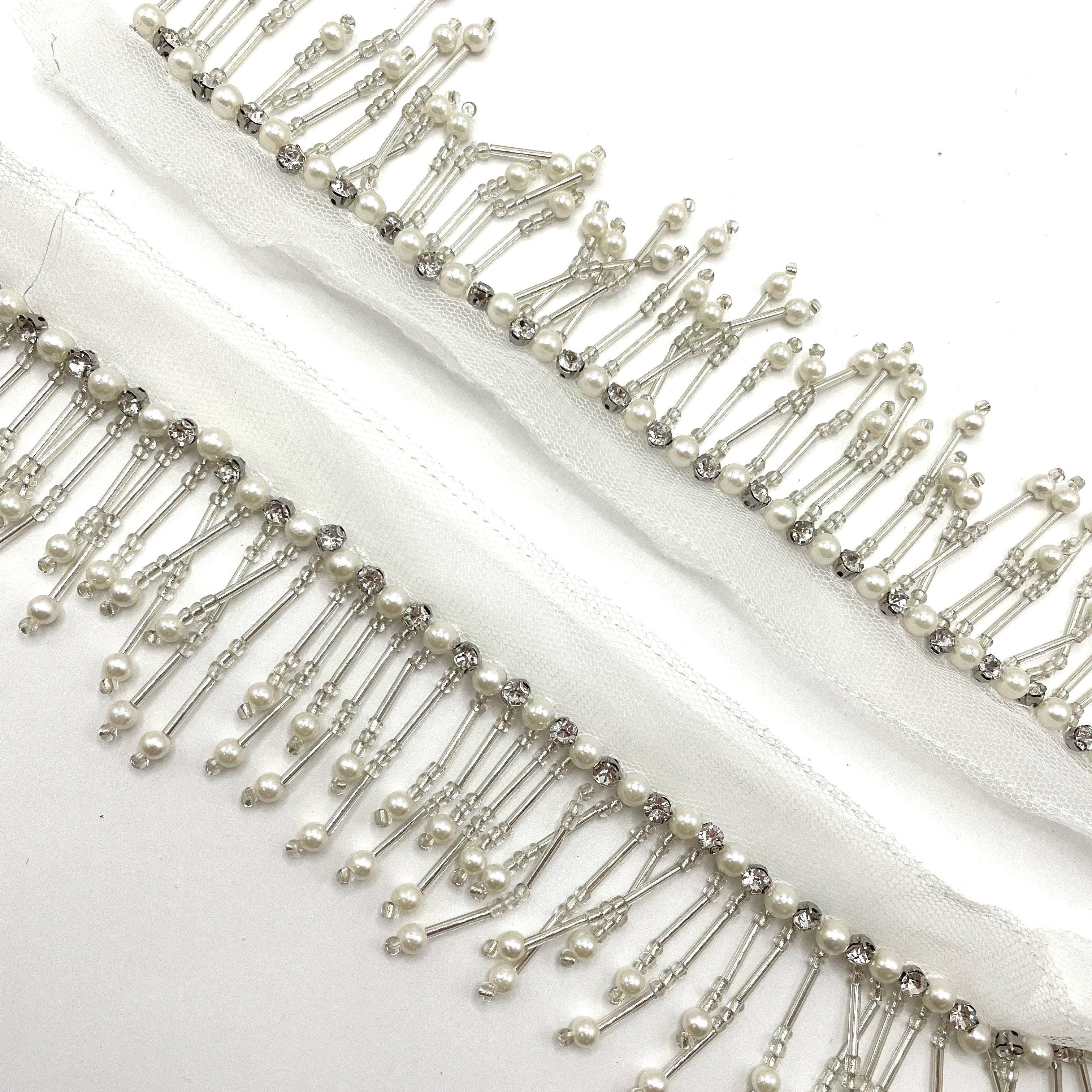 Handmade beaded crystal glass webbing fringe lace trim clothing curtain decoration