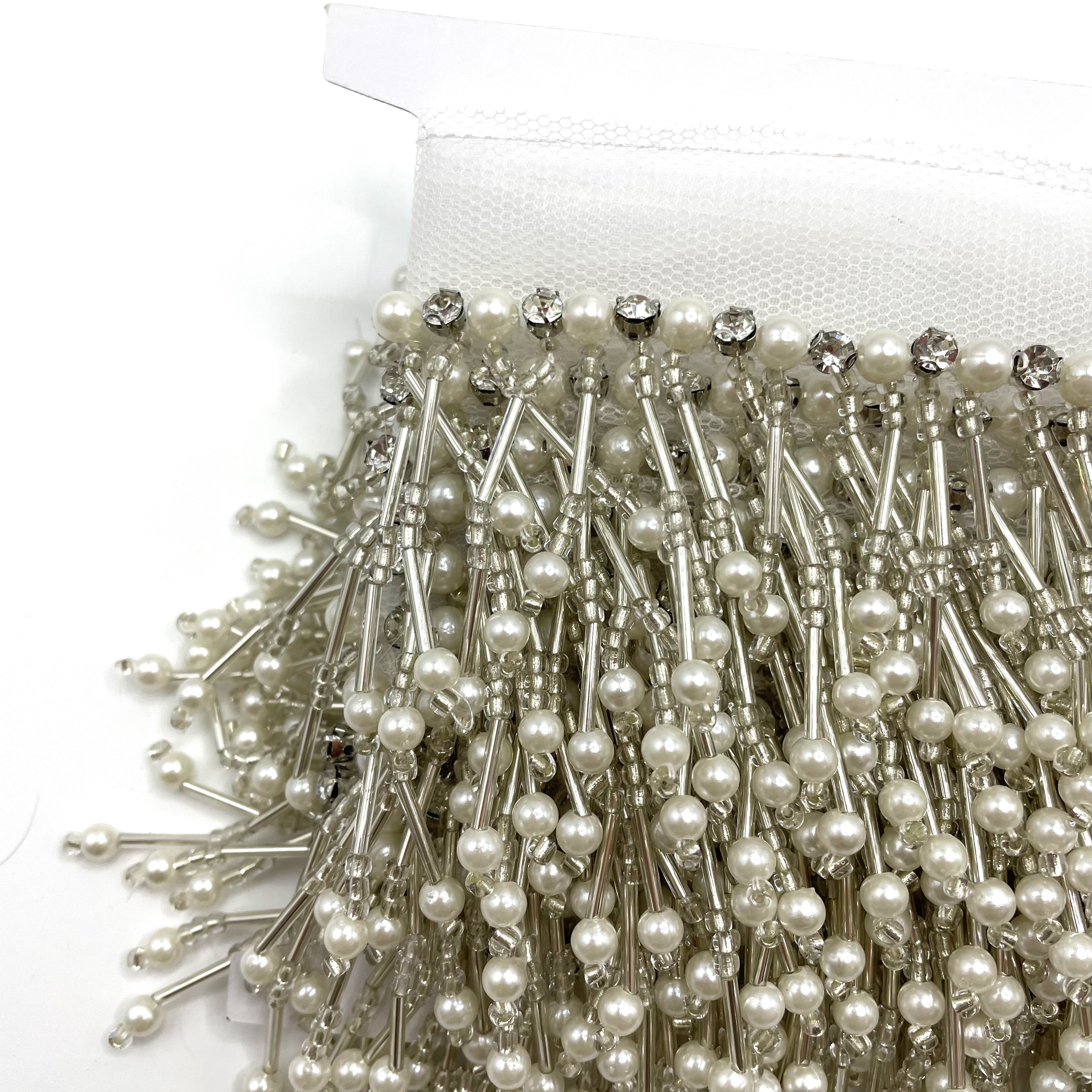 Handmade beaded crystal glass webbing fringe lace trim clothing curtain decoration