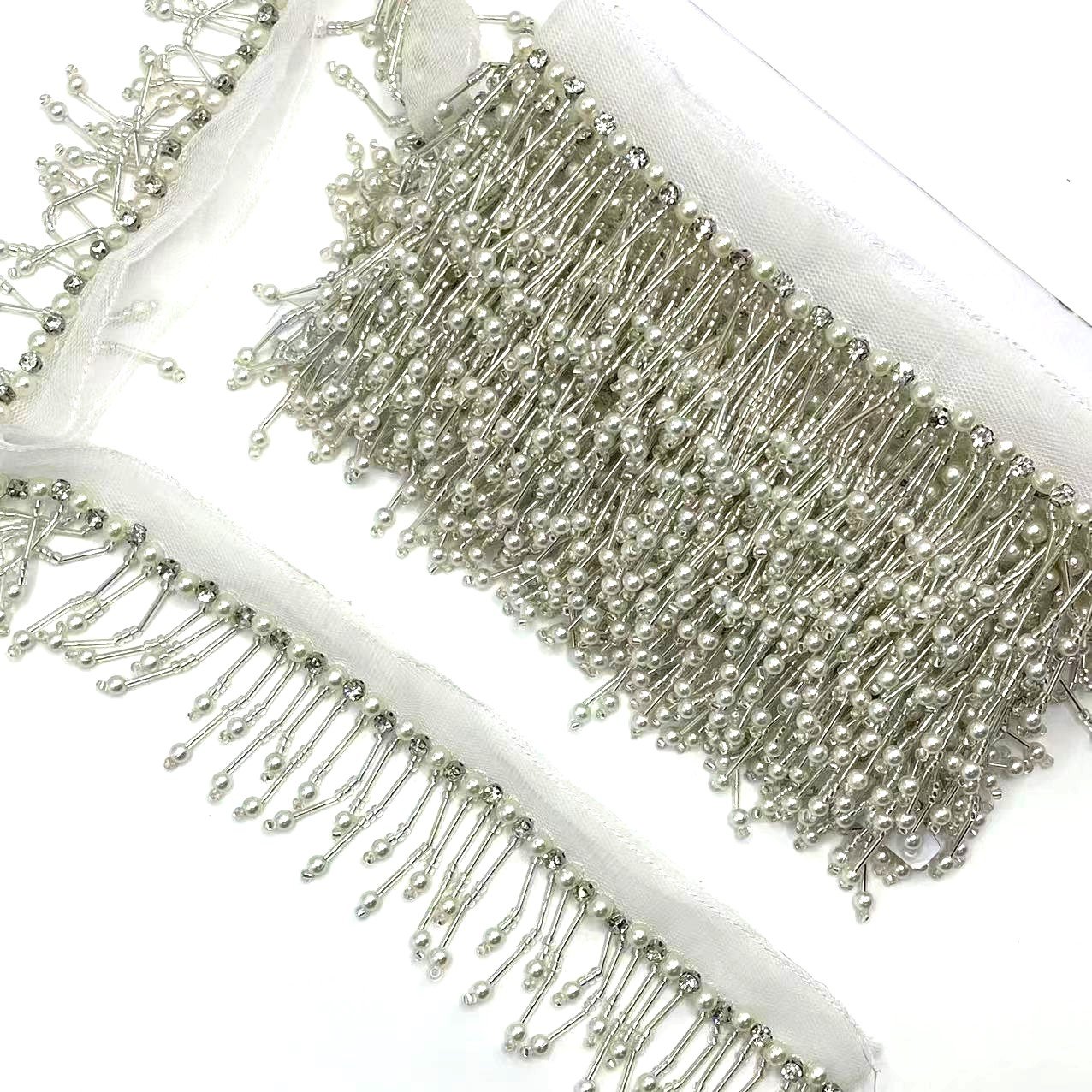 Handmade beaded crystal glass webbing fringe lace trim clothing curtain decoration