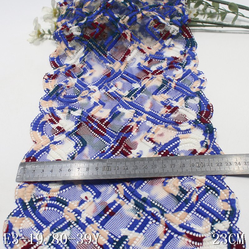 Wholesale Stock 23CM Colorful China Elastic Lace Wide nylon Stretch mesh Lace Trim fabric for dance costumes