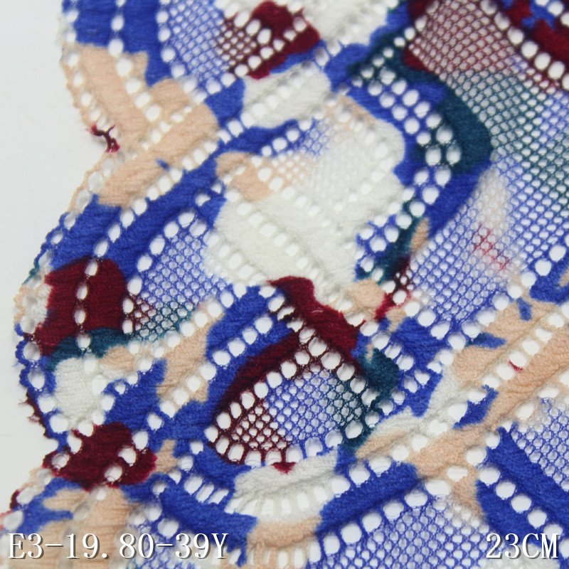 Wholesale Stock 23CM Colorful China Elastic Lace Wide nylon Stretch mesh Lace Trim fabric for dance costumes