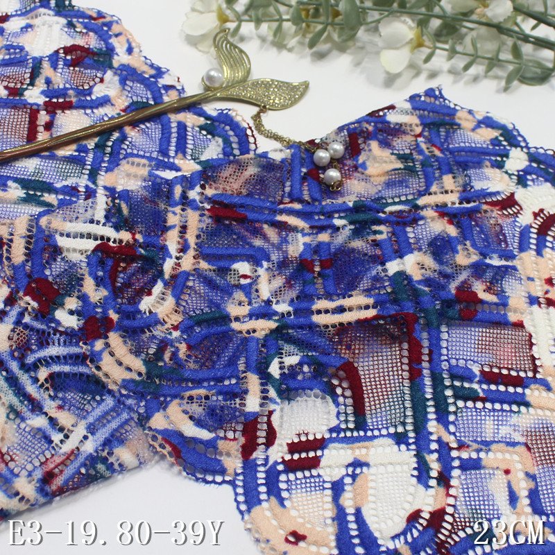 Wholesale Stock 23CM Colorful China Elastic Lace Wide nylon Stretch mesh Lace Trim fabric for dance costumes