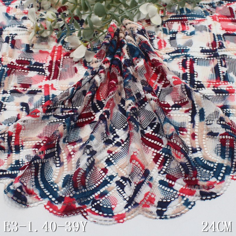 Wholesale Stock 23CM Colorful China Elastic Lace Wide nylon Stretch mesh Lace Trim fabric for dance costumes