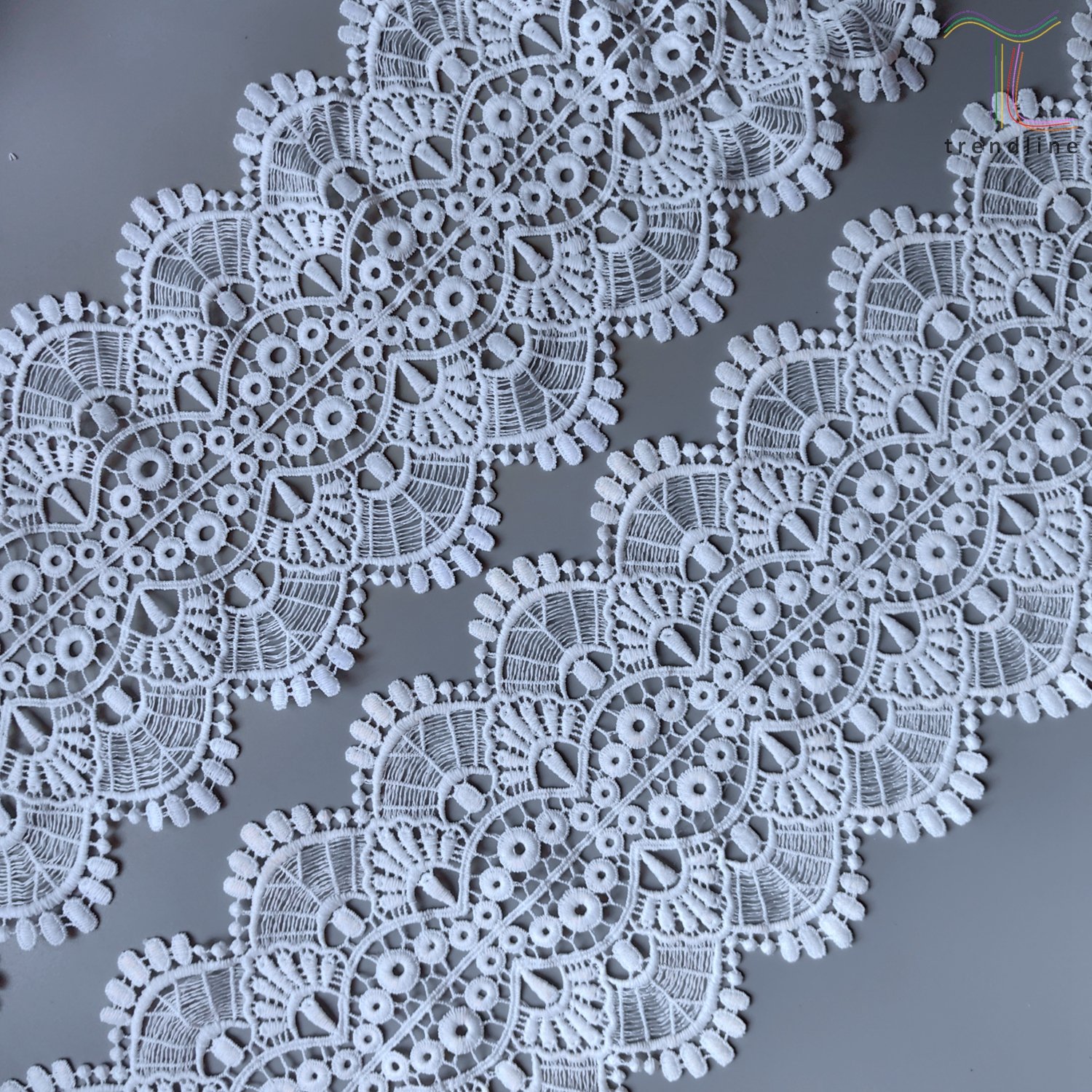 FINE 15cm high quality delicate ivory bleached white double scalloped chemical wedding guipure lace trim for clothes