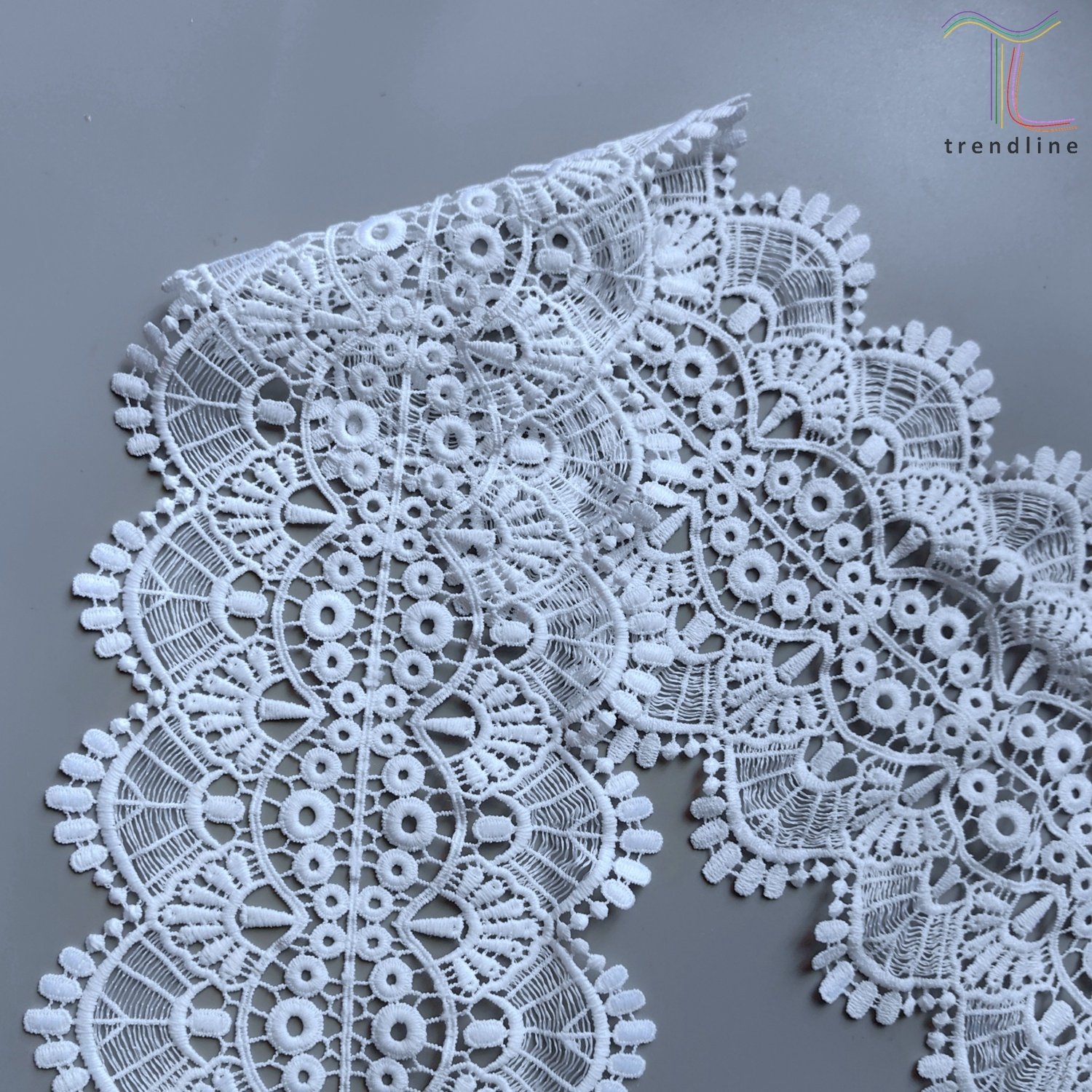 FINE 15cm high quality delicate ivory bleached white double scalloped chemical wedding guipure lace trim for clothes