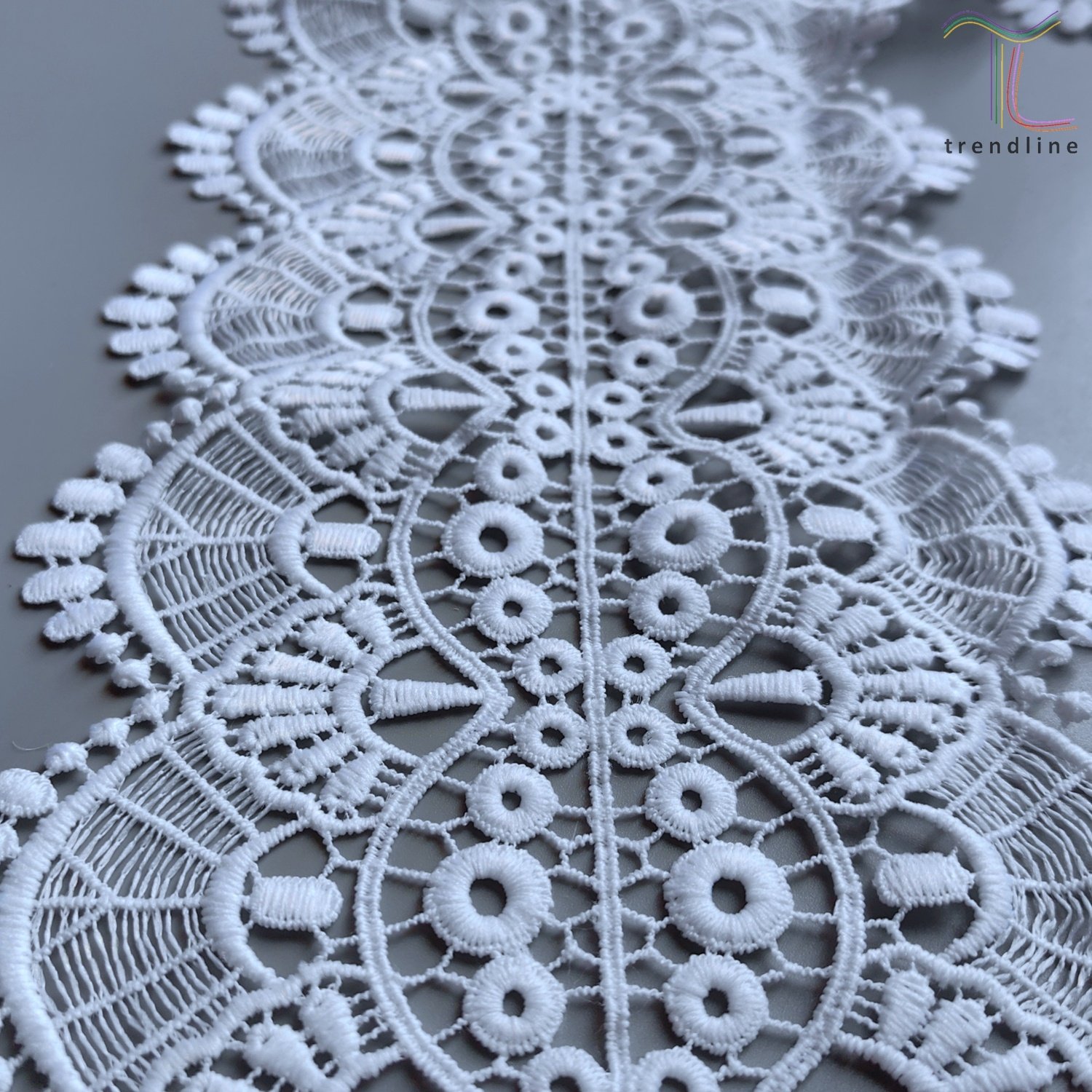 FINE 15cm high quality delicate ivory bleached white double scalloped chemical wedding guipure lace trim for clothes
