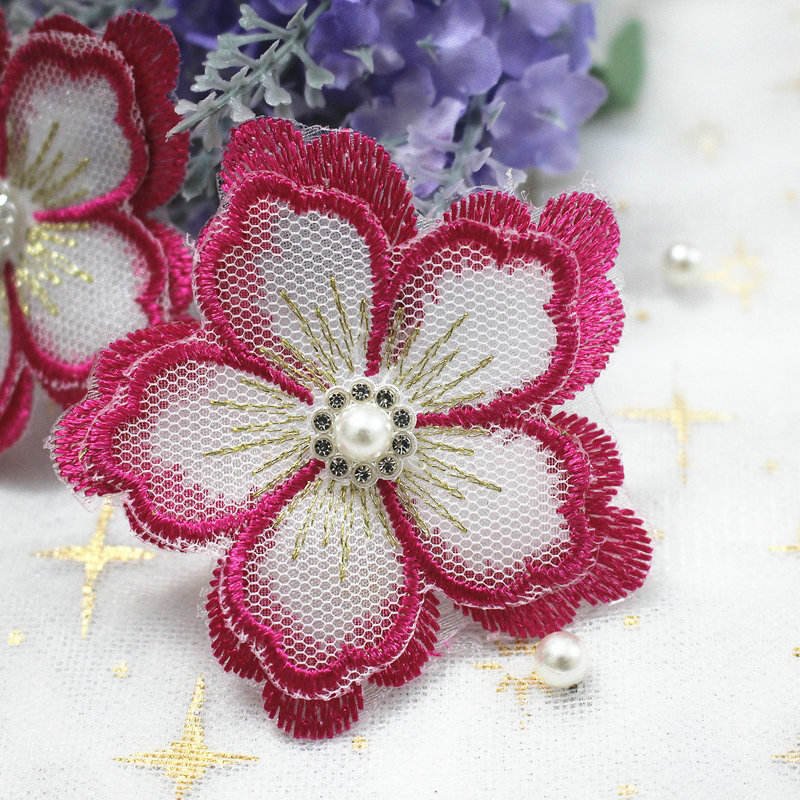 Factory supply 3D decorative flowers Multicolor pearl lace appliques embroidered Voile fabric for woman clothes kids dress bag