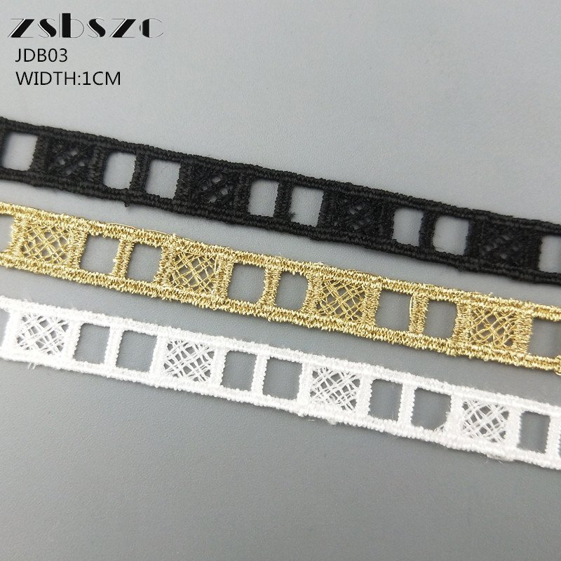 High Quality 1cm Gold Lace Trim Water Soluble Embroidery Lace Ribbon Fabric for Wedding Dress Clothes Luxury Decorative Lace