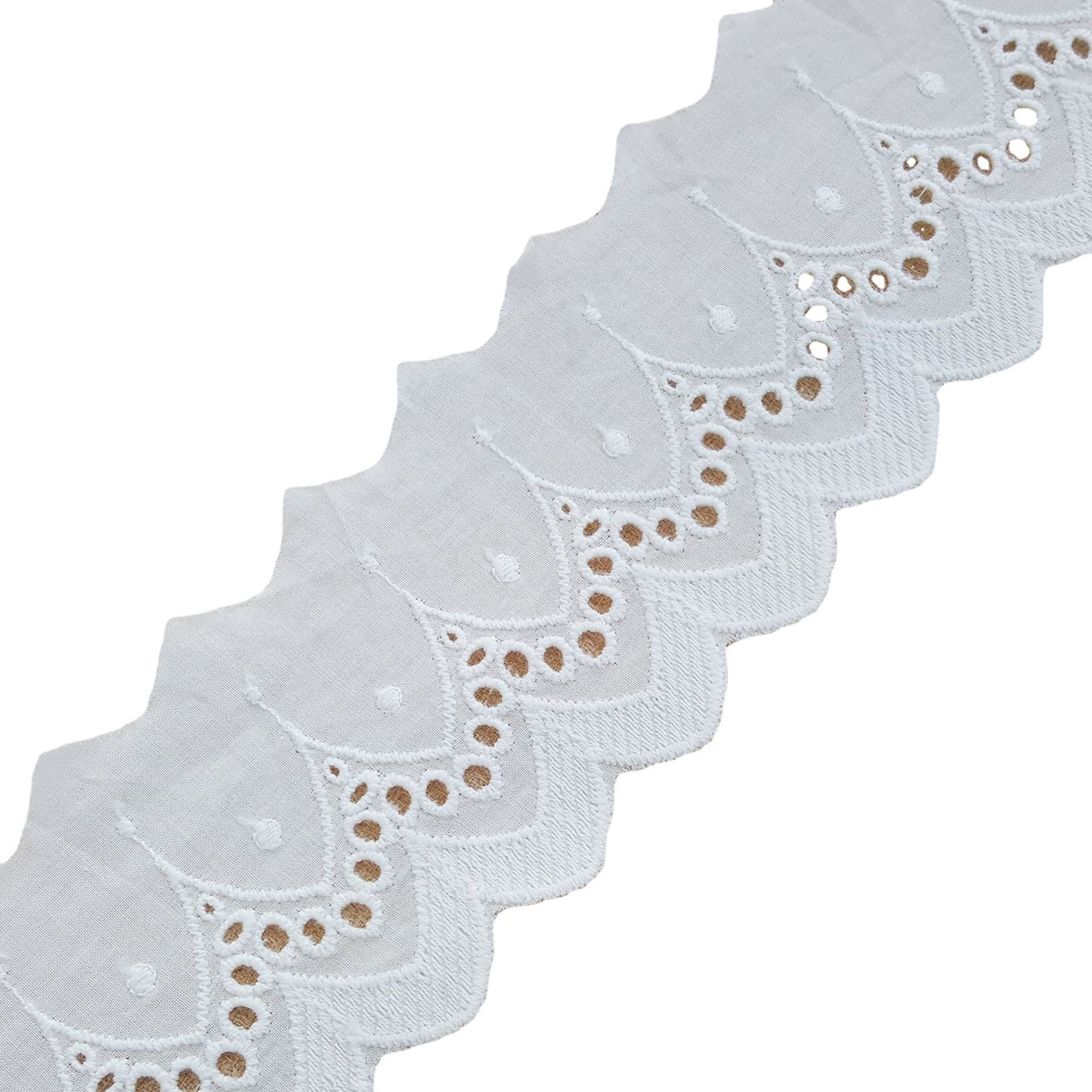 Manufacturer Wholesale White Lace Fabric Eyelet Embroidery 100% Cotton Lace Trimmings