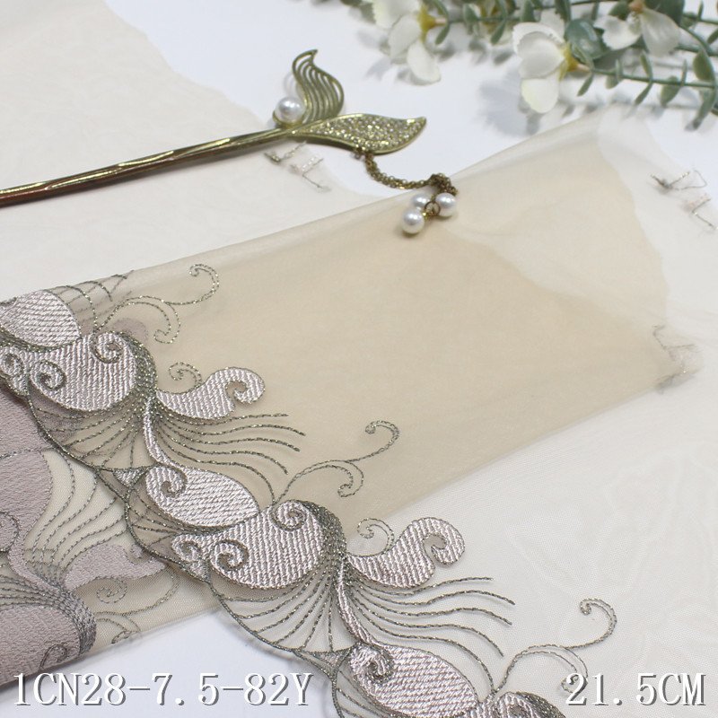 China Factory Supplied floral embroidery tulle Polyester lace trim 21CM wide for Women garment