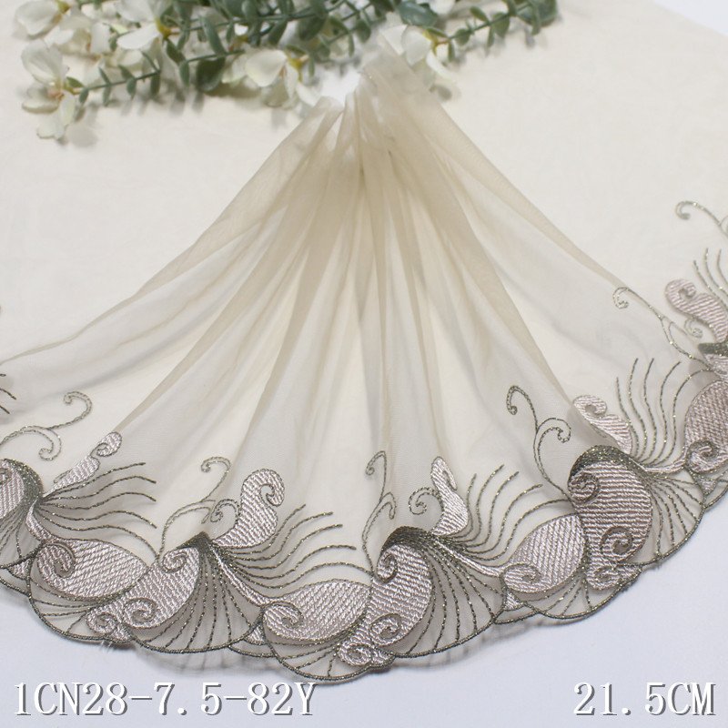 China Factory Supplied floral embroidery tulle Polyester lace trim 21CM wide for Women garment
