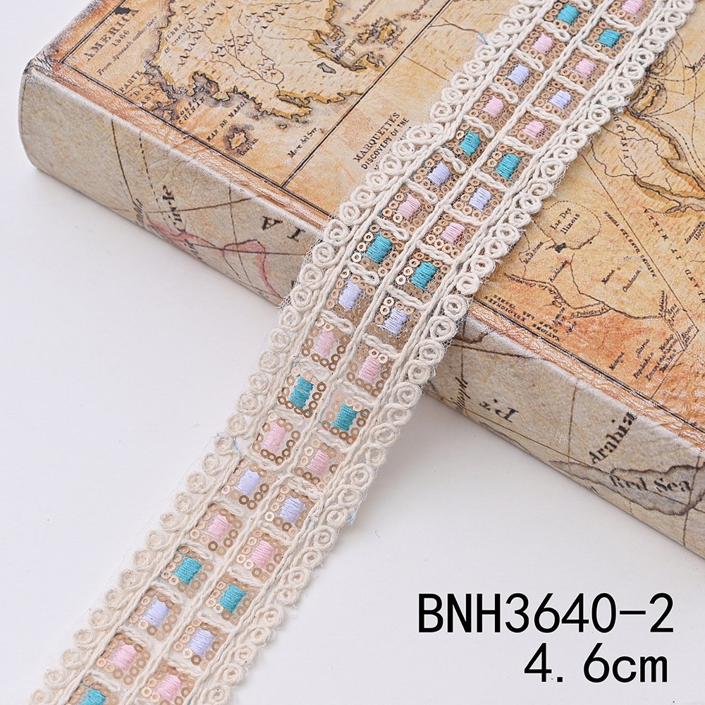 Charming 4.5cm Embroidered Polyester Cotton Lace Trim Voile Embroidery Lace Fabric For Women Colorful Mesh Sequin Lace