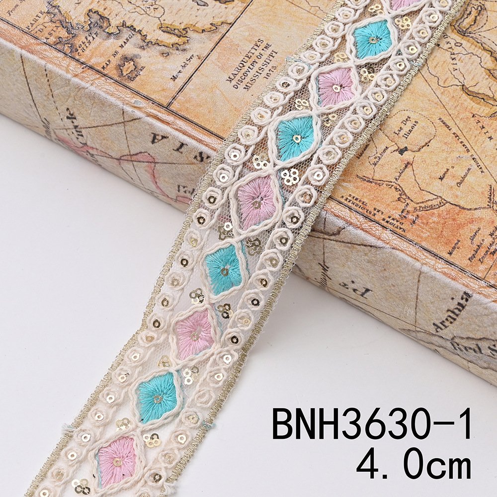 Charming 4.5cm Embroidered Polyester Cotton Lace Trim Voile Embroidery Lace Fabric For Women Colorful Mesh Sequin Lace