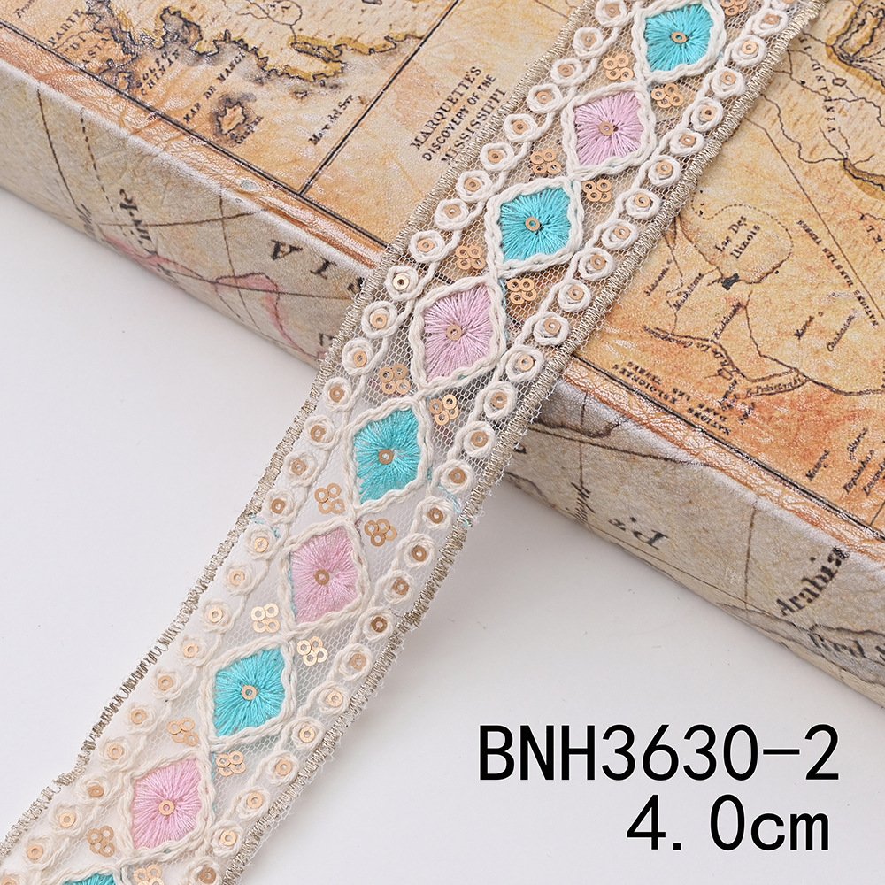 Charming 4.5cm Embroidered Polyester Cotton Lace Trim Voile Embroidery Lace Fabric For Women Colorful Mesh Sequin Lace