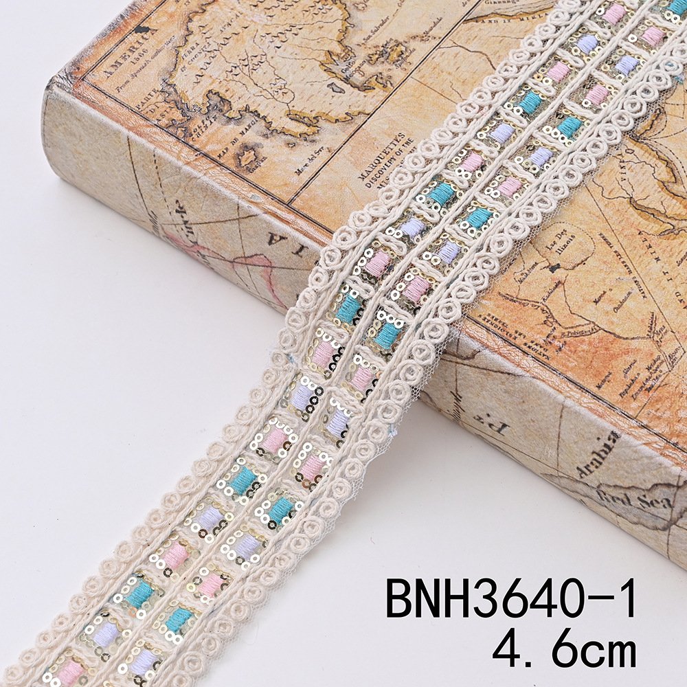 Charming 4.5cm Embroidered Polyester Cotton Lace Trim Voile Embroidery Lace Fabric For Women Colorful Mesh Sequin Lace