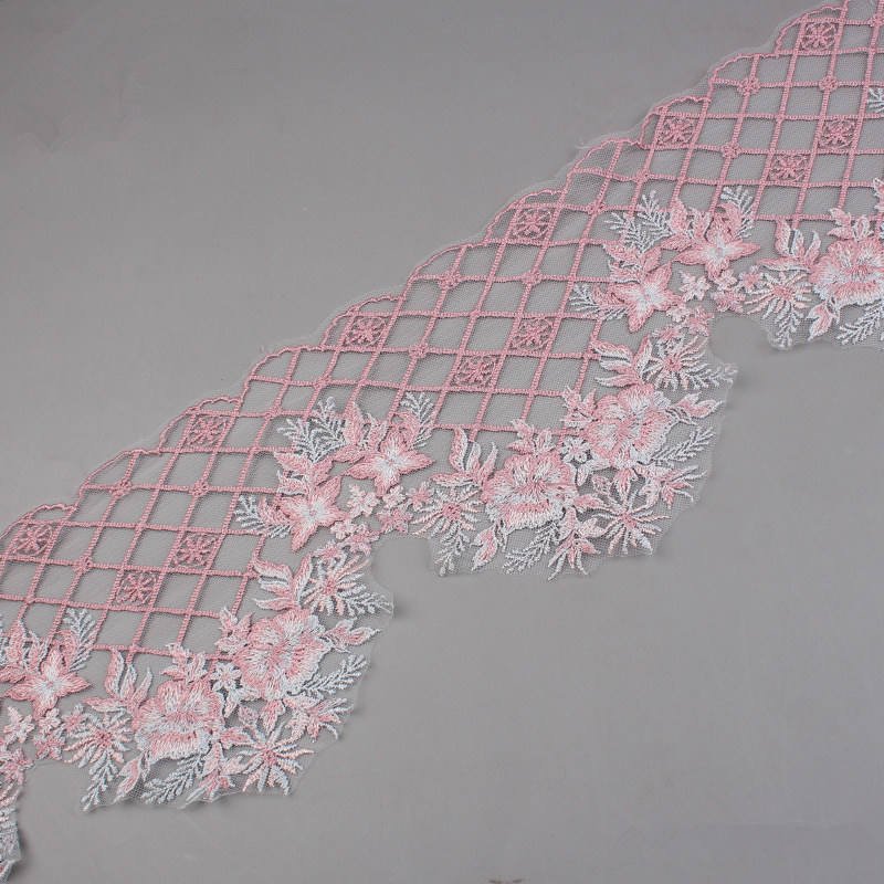21cm Wide Polyester Guipure Embroidery Tulle Mesh Border Lace Trimming For Home Textile