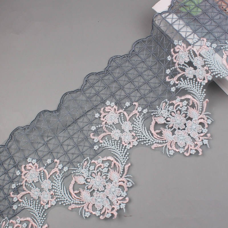 21cm Wide Polyester Guipure Embroidery Tulle Mesh Border Lace Trimming For Home Textile