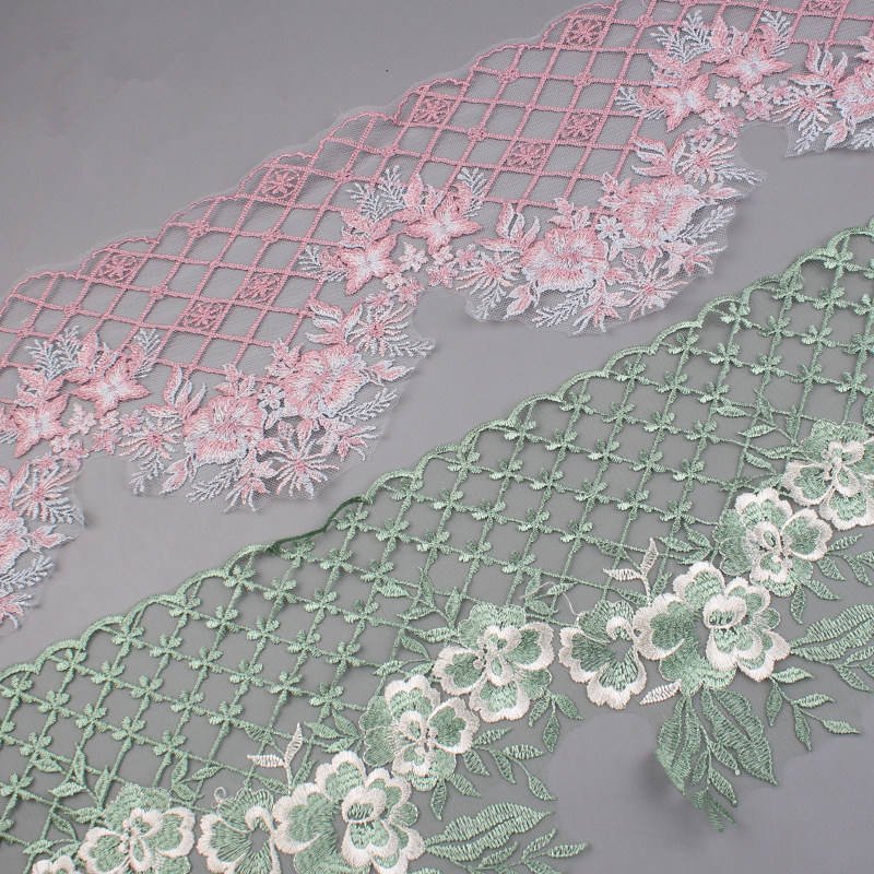 21cm Wide Polyester Guipure Embroidery Tulle Mesh Border Lace Trimming For Home Textile