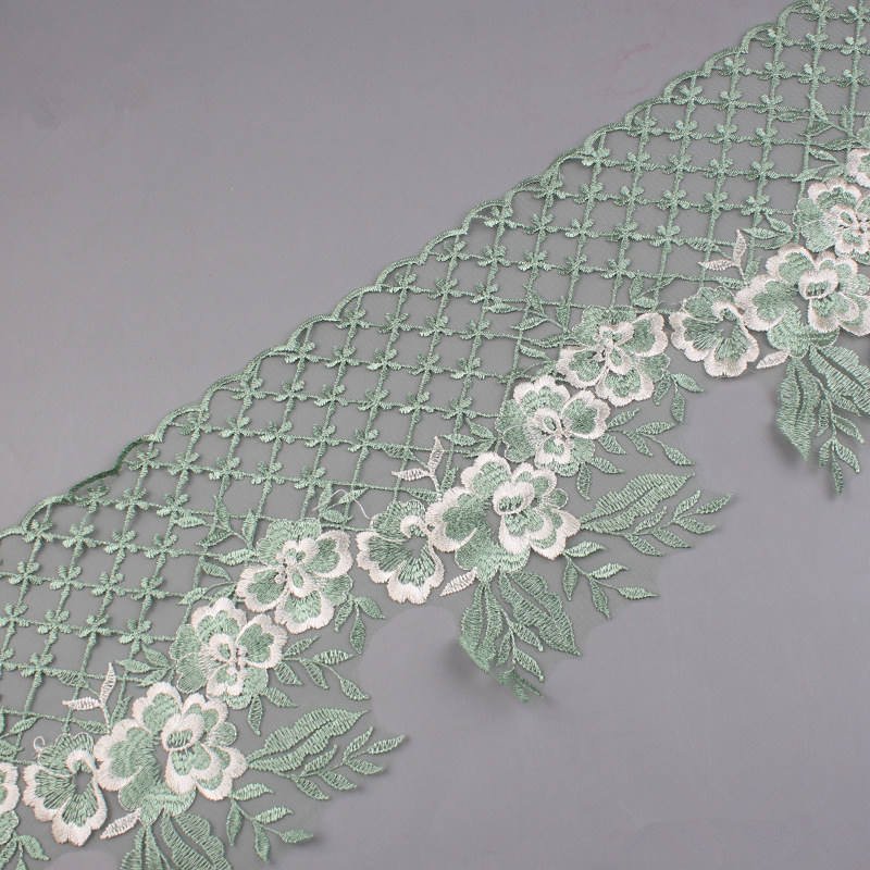 21cm Wide Polyester Guipure Embroidery Tulle Mesh Border Lace Trimming For Home Textile