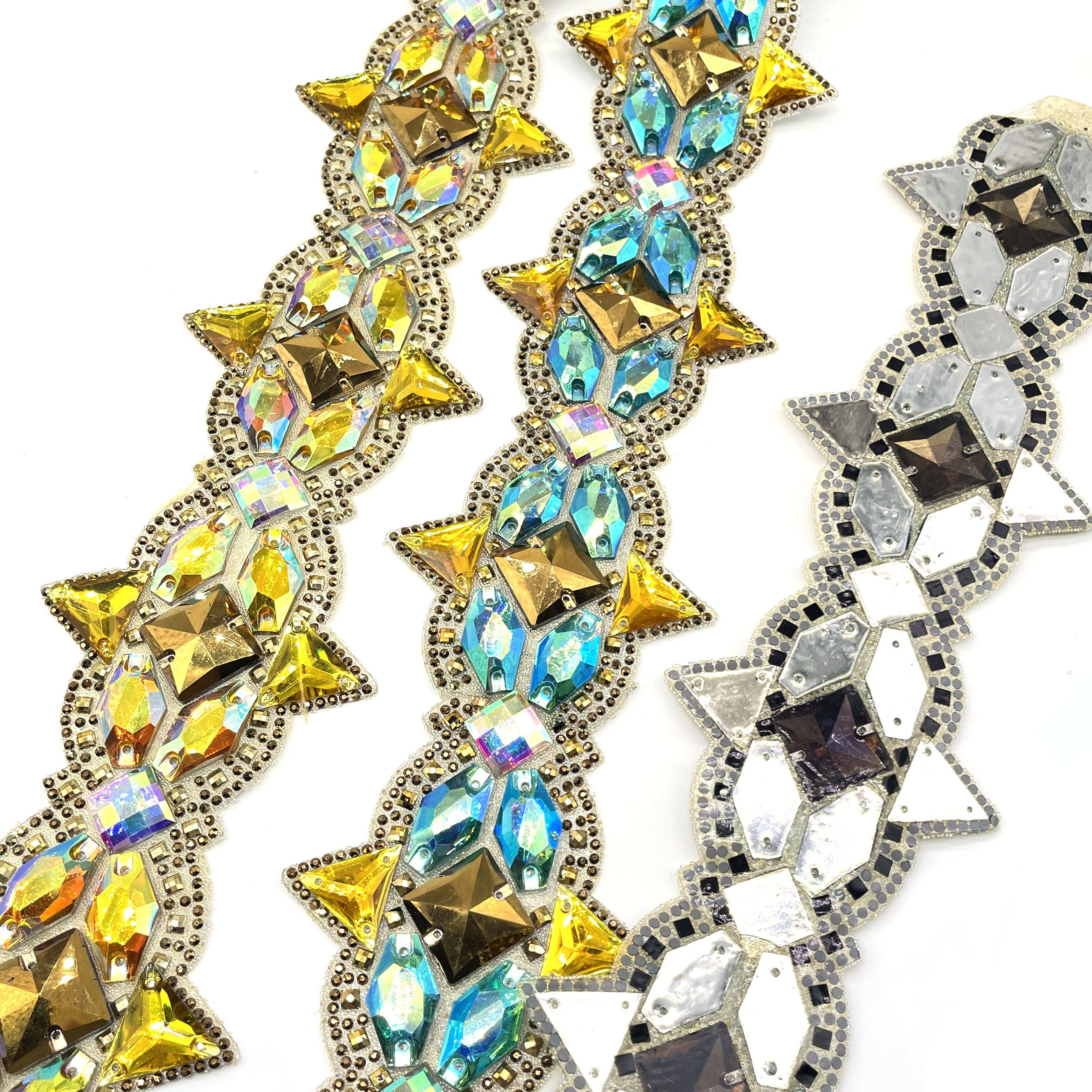 2025 New innovation Carnival Dress Trims Iron-on Resin Gem Applique Chain for carnival Hot fix processing costume Accessories