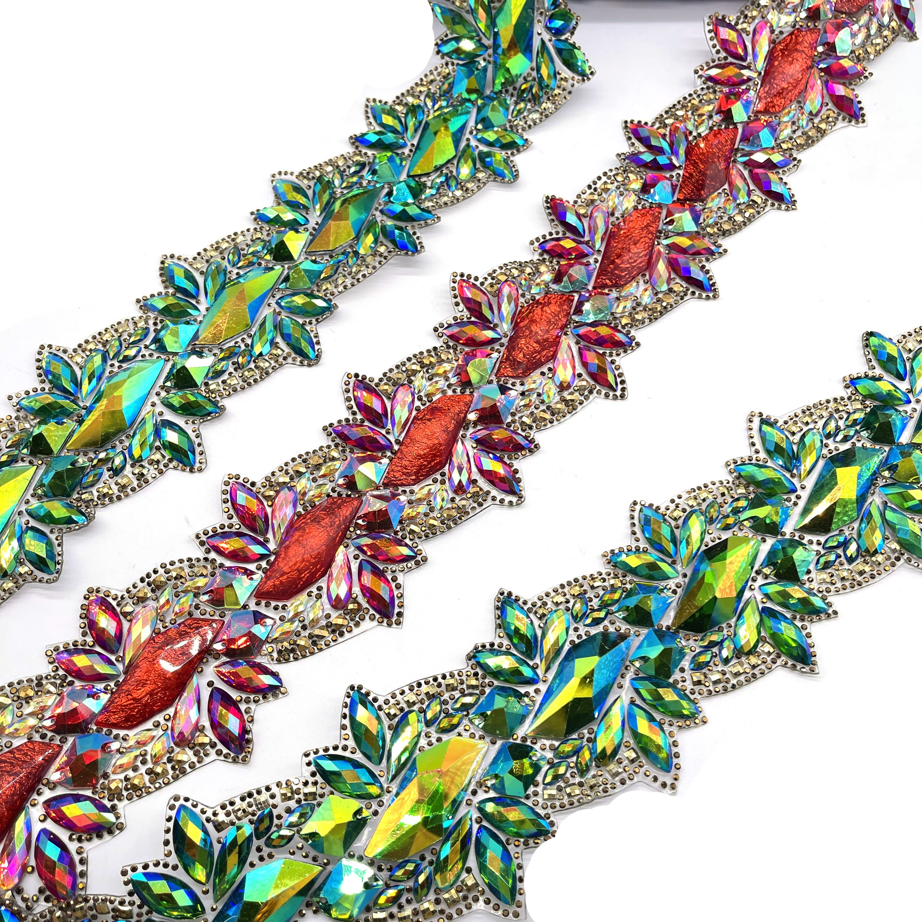 2025 New innovation Carnival Dress Trims Iron-on Resin Gem Applique Chain for carnival Hot fix processing costume Accessories