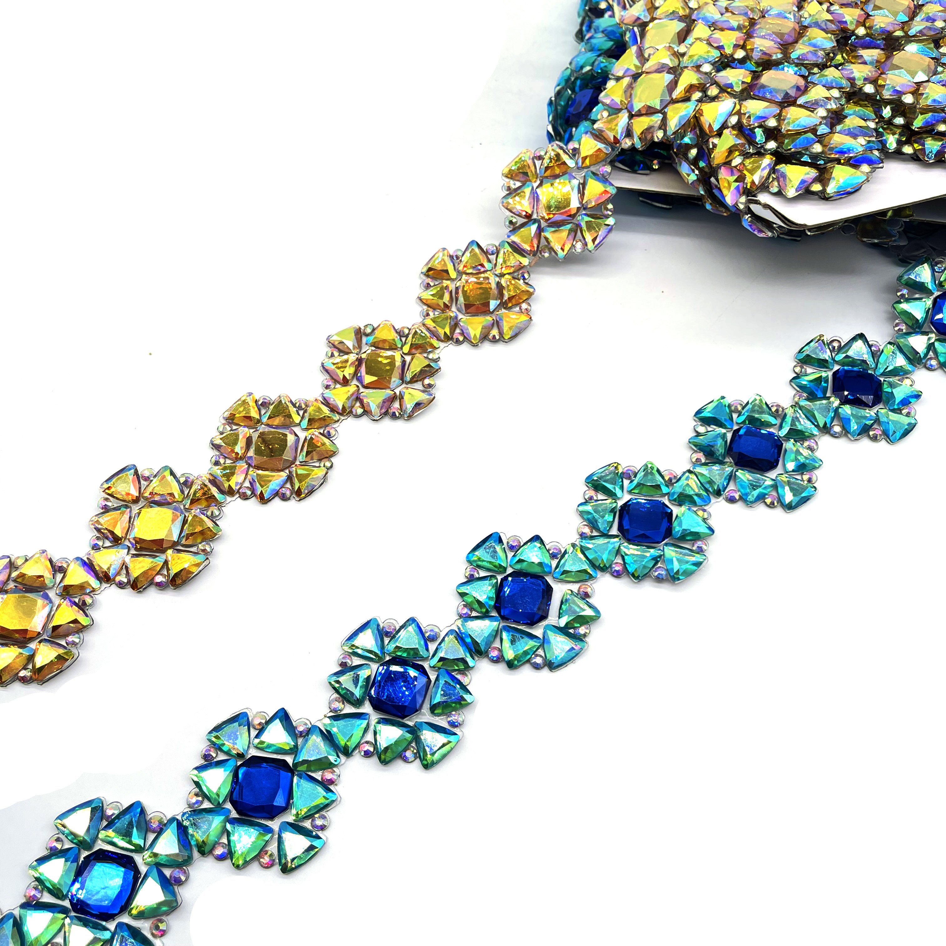 2025 New innovation Carnival Dress Trims Iron-on Resin Gem Applique Chain for carnival Hot fix processing costume Accessories