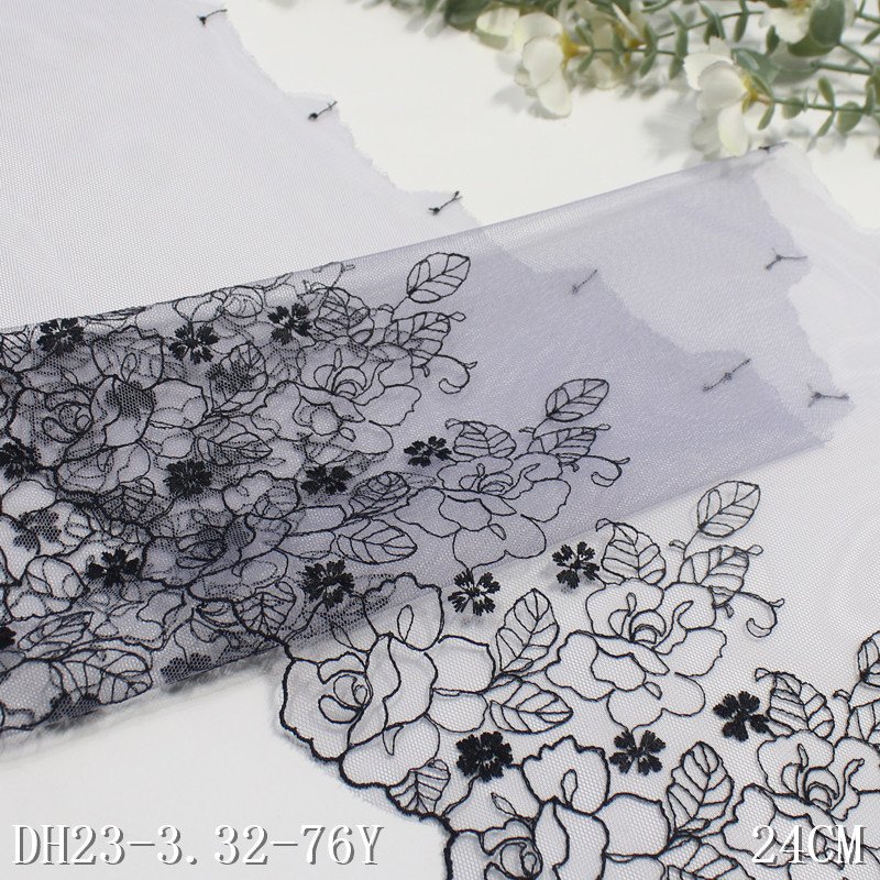 Black Flower Embroidery Lace light blue Mesh lingerie bra Lace Trim Voile Lace Fabric for women wholesale