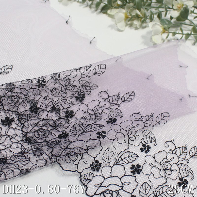 Black Flower Embroidery Lace light blue Mesh lingerie bra Lace Trim Voile Lace Fabric for women wholesale