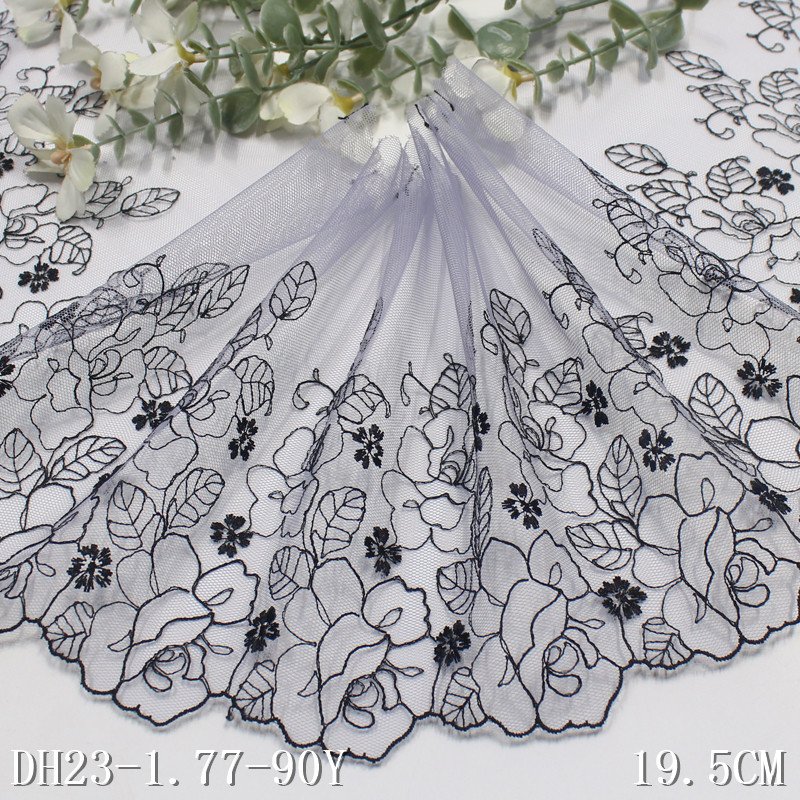 Black Flower Embroidery Lace light blue Mesh lingerie bra Lace Trim Voile Lace Fabric for women wholesale