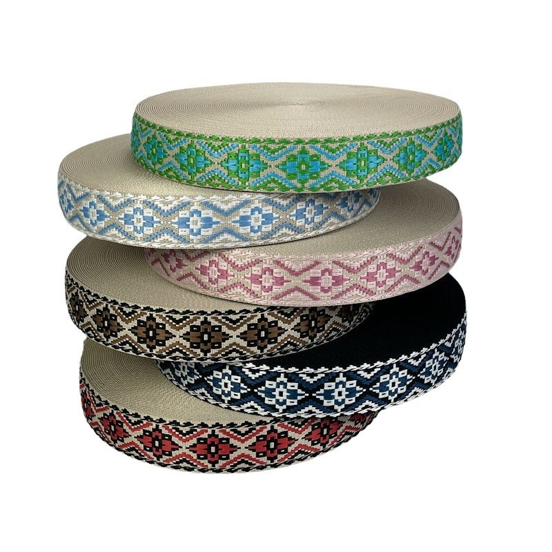 38MM Ethnic Jacquard Fabric Diamond Pattern Trim Ribbon Vintage Embroidery Webbing Ribbon For Clothes Bag