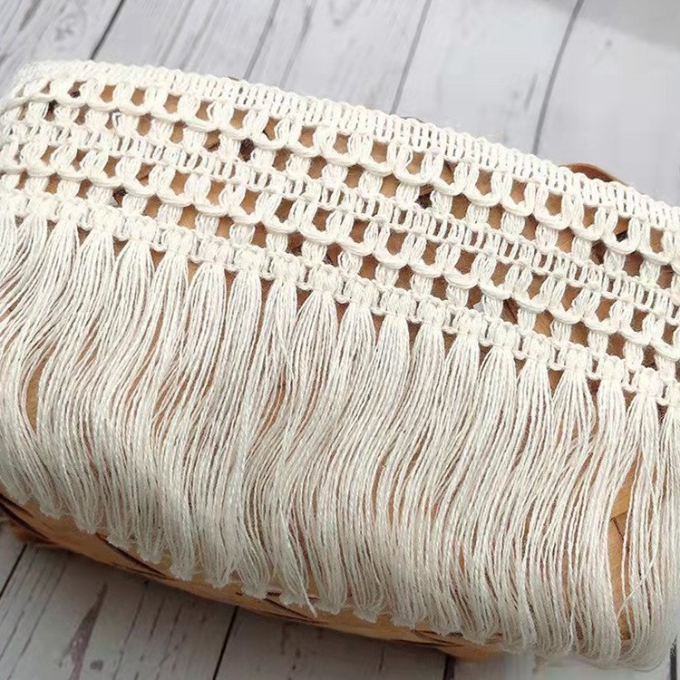Hot sale 12cm fashion cotton crochet lace tassel fringe lace trim for cloth