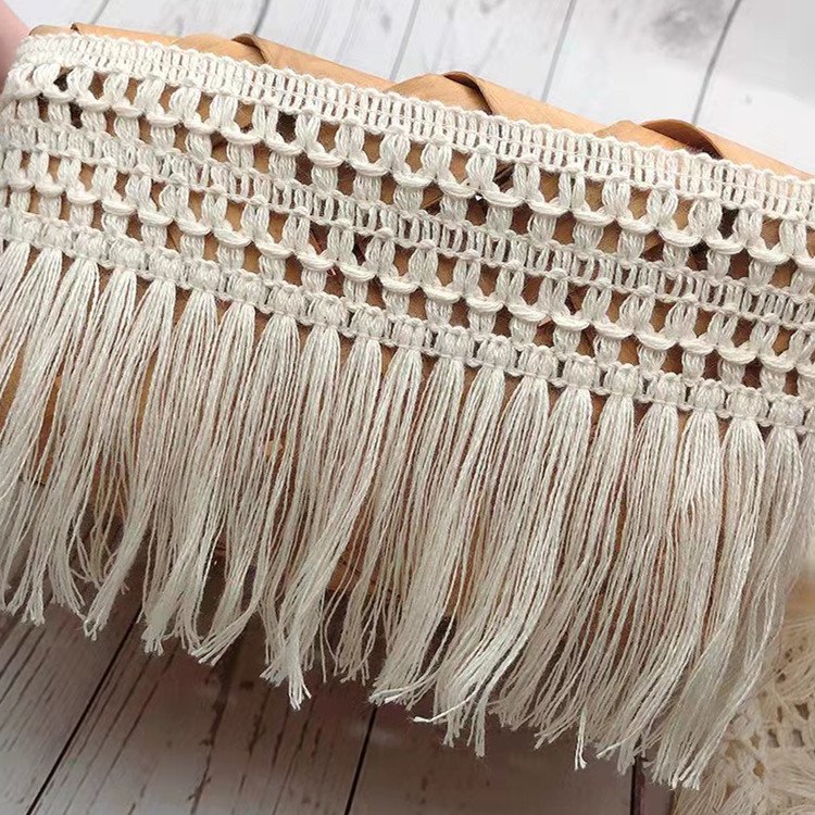 Hot sale 12cm fashion cotton crochet lace tassel fringe lace trim for cloth