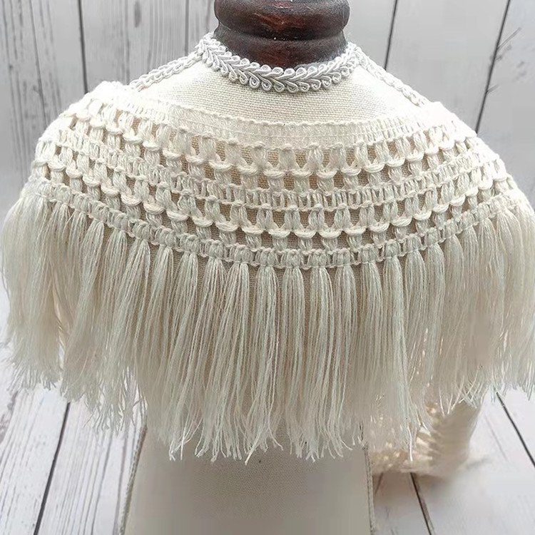 Hot sale 12cm fashion cotton crochet lace tassel fringe lace trim for cloth