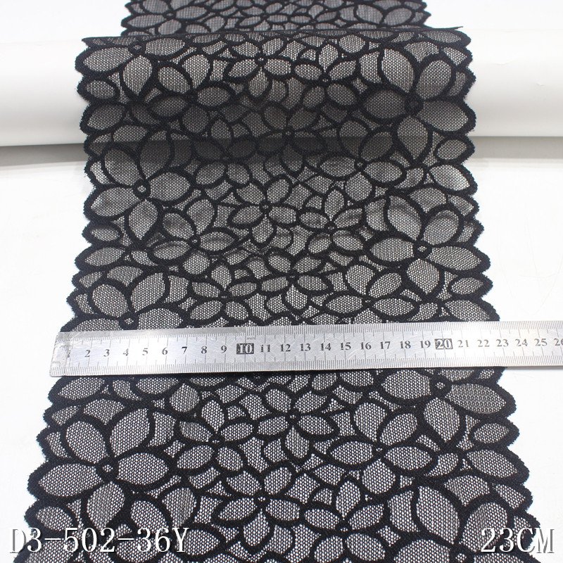 High Quality Spandex Black Mesh 23cm Wide for Underwear Lingerie French Elastic Stretch Lace Trim