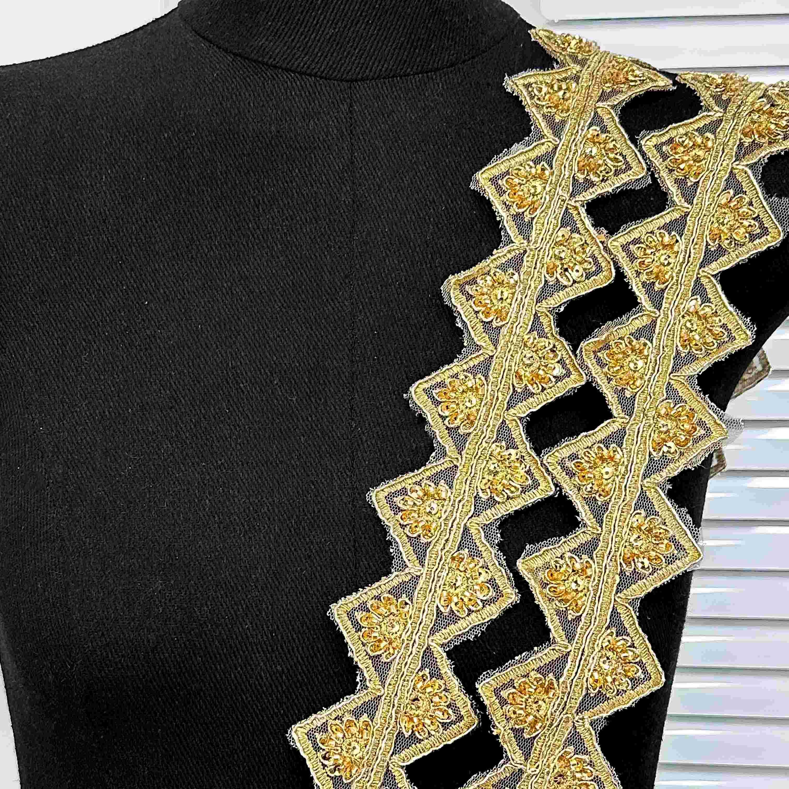 Heavy-Industry Gold Lace Beaded Trim High-End DIY Metallic Lace Stock Tulle Fabric Wedding Evening Dress Stage Party Embroidered