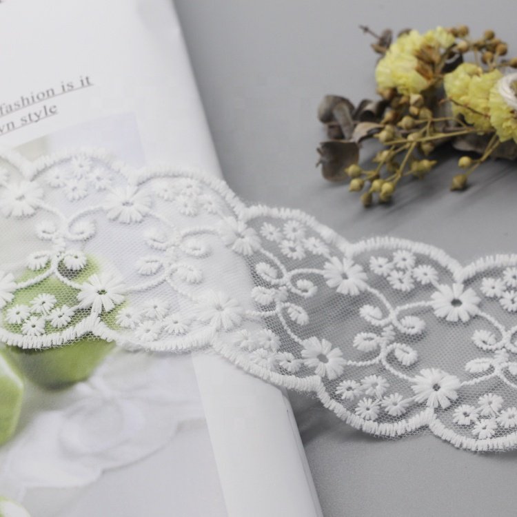 Fashion Trimming Lace Embroidery Designs Multifunctional Wedding Lace Fabric Polyester White Elastic Lace Trim