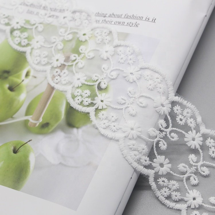Fashion Trimming Lace Embroidery Designs Multifunctional Wedding Lace Fabric Polyester White Elastic Lace Trim