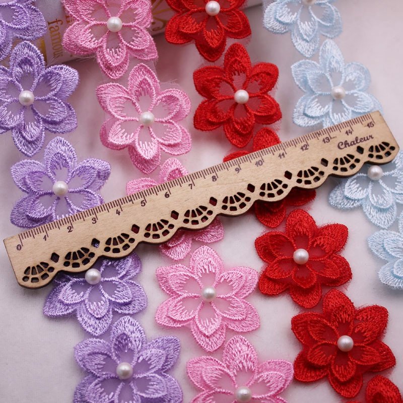 Pearl Flower Beads Lace Edge Trim Ribbon Beaded Flower Trim Lace Embroidered Ribbon