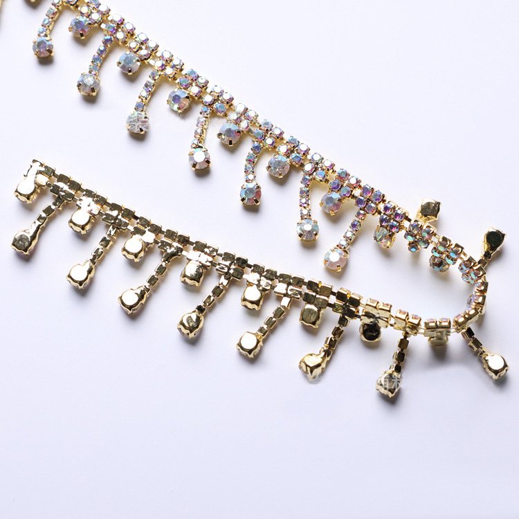 22MM Gold And Silver Color Copper Chain With Shinning Rhinestone Diamond Trim For Shoes Bag Cloth Decoration