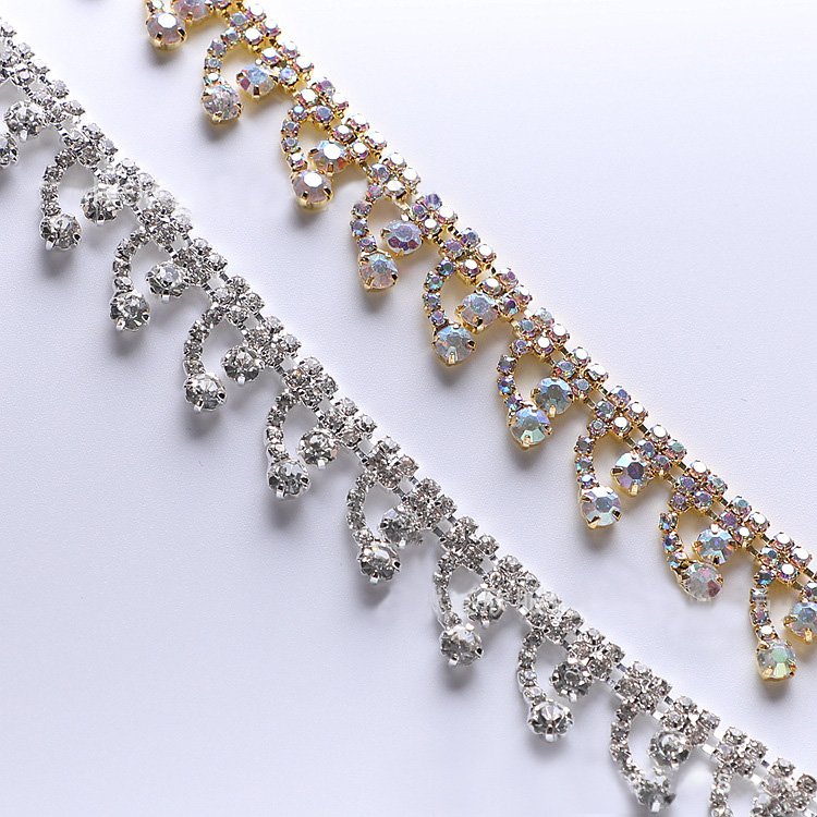 22MM Gold And Silver Color Copper Chain With Shinning Rhinestone Diamond Trim For Shoes Bag Cloth Decoration