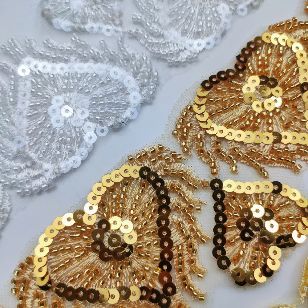 wholesale 3D custom polyester colorful embroidery heart lace trim with sequins and beads for clothes dress DIY decoration DZ19