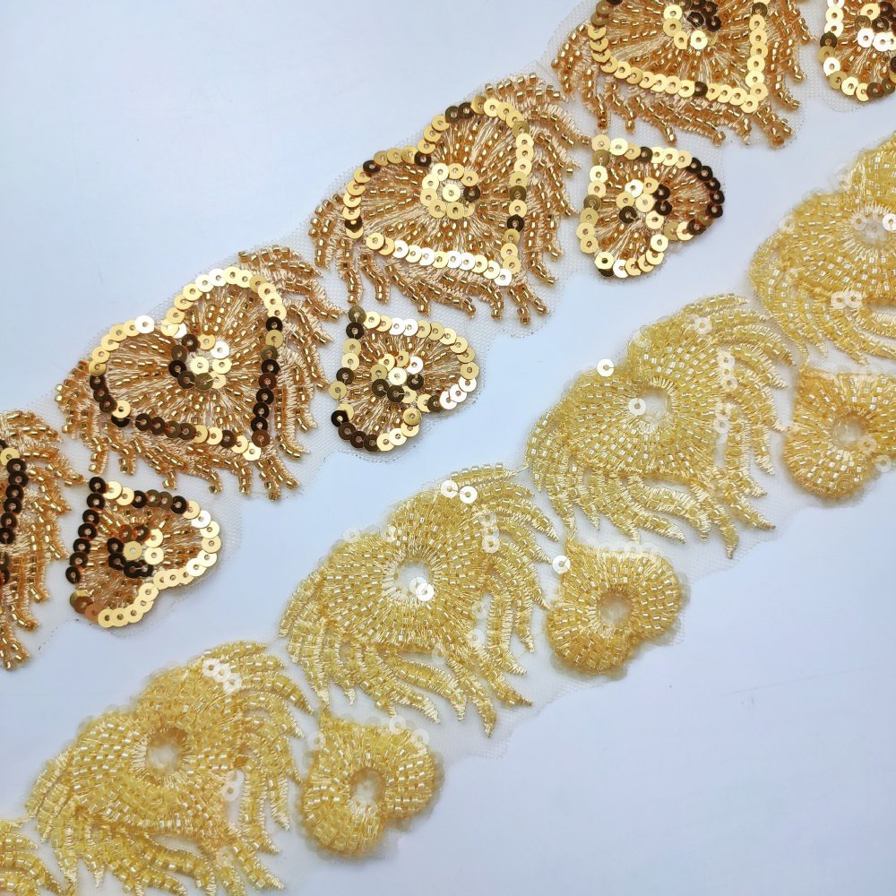 wholesale 3D custom polyester colorful embroidery heart lace trim with sequins and beads for clothes dress DIY decoration DZ19