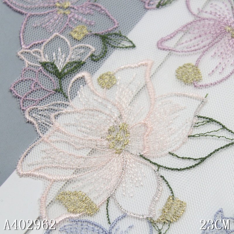 23cm Beautiful lace Embroidery Colorful Floral Lace trim white Tulle embroiedred lingerie lace Fabric for Women Dress sewing