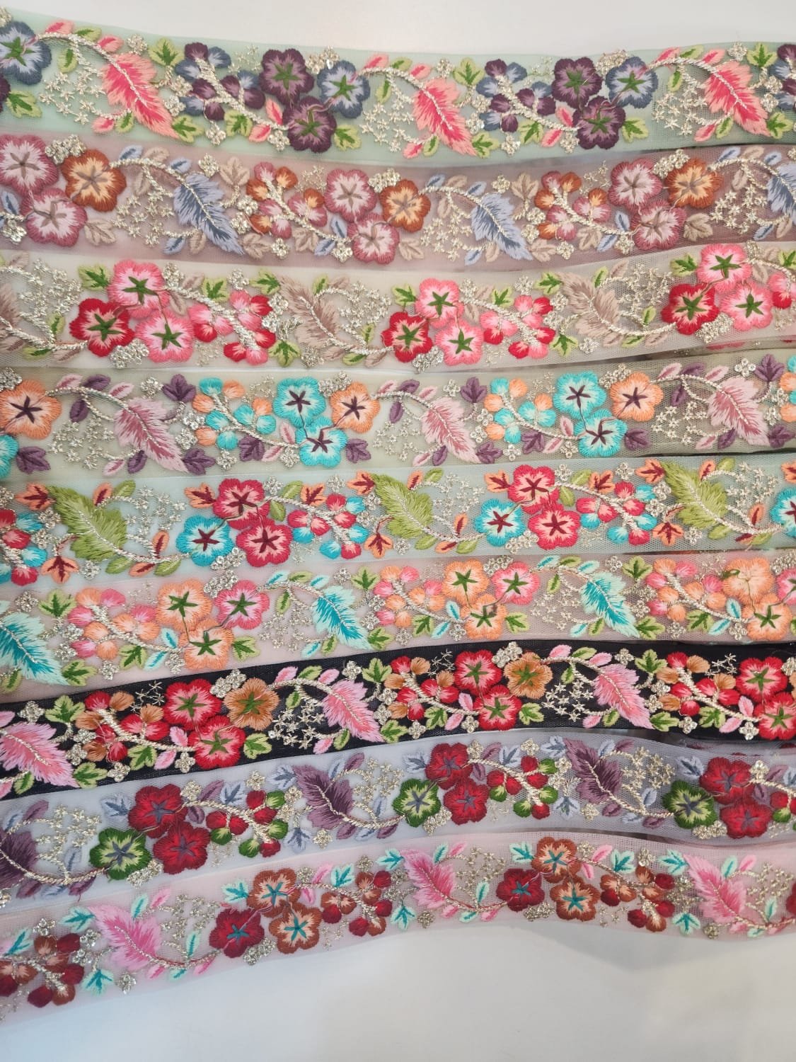 Floral Embroidered Vintage Ethnic Style Tulle Lace craft Trimming Border Colorful Mesh Embroidery Lace Trim