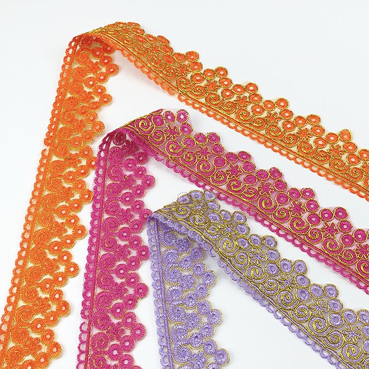 Wholesale New Design Organza Fabric Bridal Lace Trim Embroidery Lace Trim